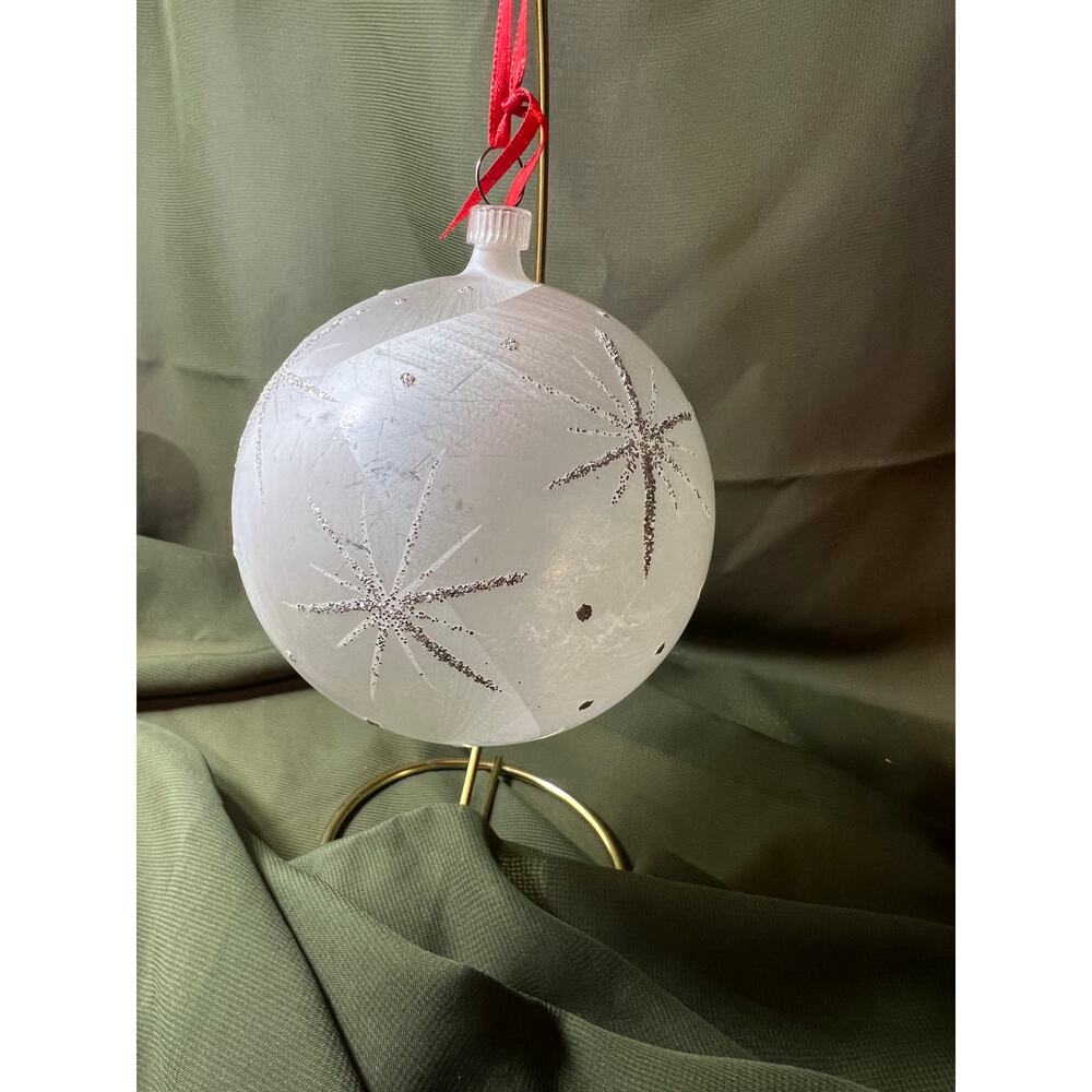 Vintage West Germany Ges Gesch Large BLown Glass Ornament White Frosted 4" Dia